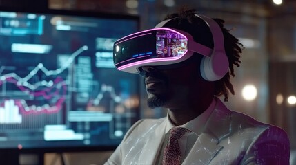 Businessman using virtual reality technology for innovative solutions