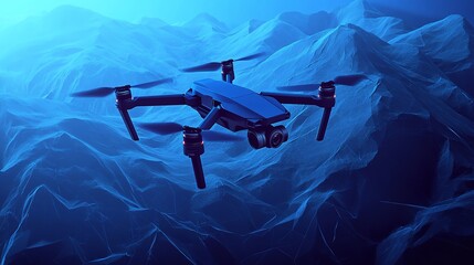 Obraz premium Digital Low Poly 3D Drone Flying Over Landscape