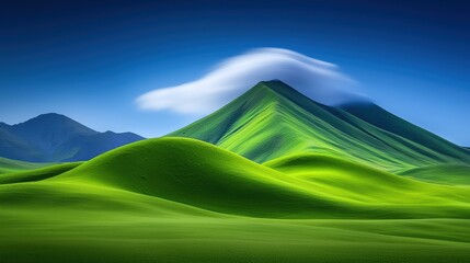 Obraz premium Serene Green Hills Rolling Meadows Blue Sky Cloudscape Nature Landscape Photography