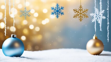 Festive Christmas Ornaments Hanging With Snowflakes