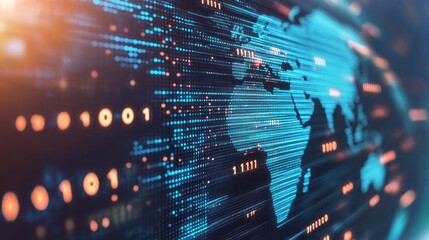 Obraz premium Digital world map with binary code and data visualization 