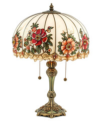 Decorative lamp with stained glass shade isolated, beautiful table lamp in the old style design, 3d illustration.