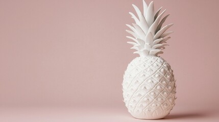 A minimalist white pineapple sculpture against a soft pink background, creating a stylish and modern aesthetic for decor.