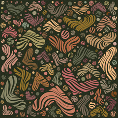 Retro Vector Set of Layered Hearts and Circles in Pink, Beige, Orange and Khaki on Green Background