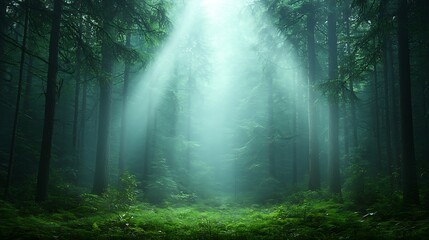 Obraz premium Mystical viewpoint wild animals and plant life in a serene enchanted forest landscape