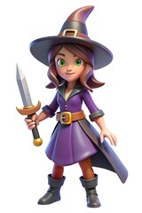 3D Female Witch Holding Enchanted Dagger
