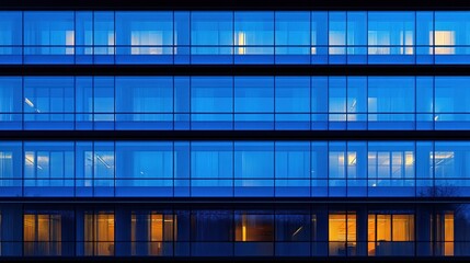 Nightfall at the Glass Facade: A Modern Office Building's Evening Glow