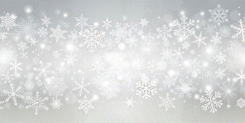 Elegant snowy Christmas background with glowing snowflakes