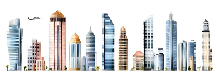 Obraz premium Architecture metropolis skyscraper cityscape banner, isolated on white background