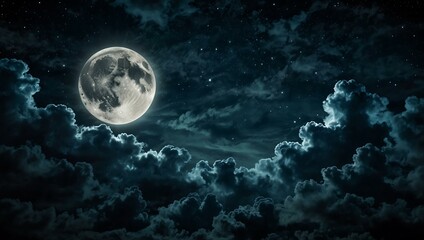Obraz premium Spooky night sky with a moon and clouds.