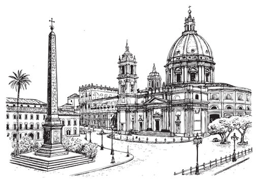 palermo italy sketch engraving drawing vector illustration