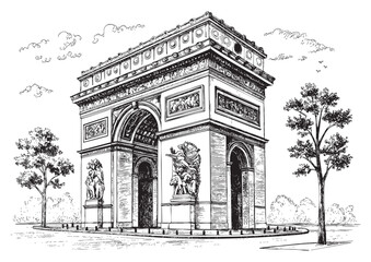 Fototapeta premium Arc de Triomphe Paris sketch engraving drawing vector illustration