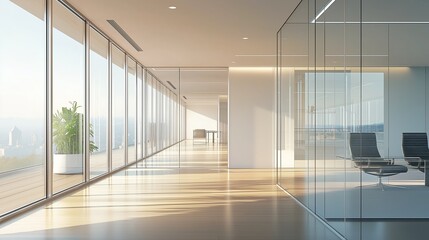 Modern interior with glass walls and windows