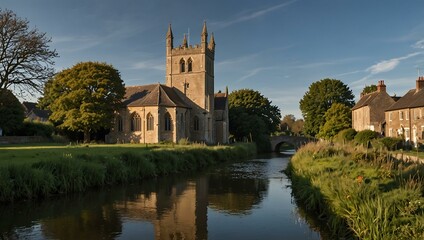 Obraz premium St. Cyr Church and Stroudwater Canal, Gloucestershire, UK.
