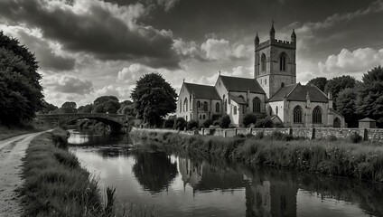 Obraz premium St. Cyr Church and Stroudwater Canal, Gloucestershire, UK.