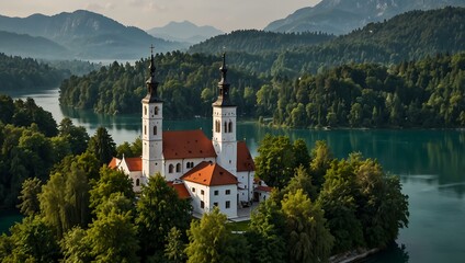 Fototapeta premium St. Martin's Church on the island of Bled Lake, Slovenia.