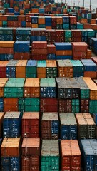 Fototapeta premium Stacks of colorful shipping containers at a busy port.