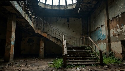 Stairs leading to heaven in a ruined industrial site.