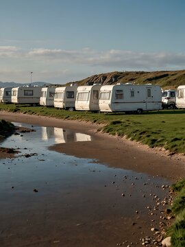 Static caravans in Llangennith, Gower Peninsula, off-season.