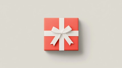 Fototapeta premium Flat design red gift box with white ribbon on gray background