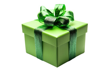 Green Gift Box Decorated with Ribbon Isolated on PNG Transparent Background