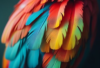 Obraz premium Vibrant feathers in a kaleidoscope of colors, close-up photo