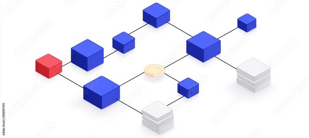 Poster software development workflow diagram with branching, merging, and data storage, white background.