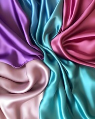 Fototapeta premium A vibrant arrangement of silky fabric in various colors, showcasing texture and sheen.