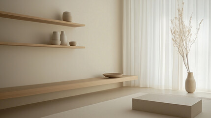 Fototapeta premium A minimalist living room with Japandi aesthetics