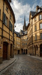 Fototapeta premium Street view in Metz, France, with classic French buildings.