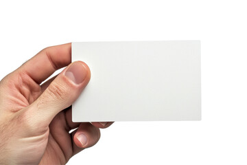 Fototapeta premium Hand Holds Blank White Card, Isolated on PNG Transparent Background