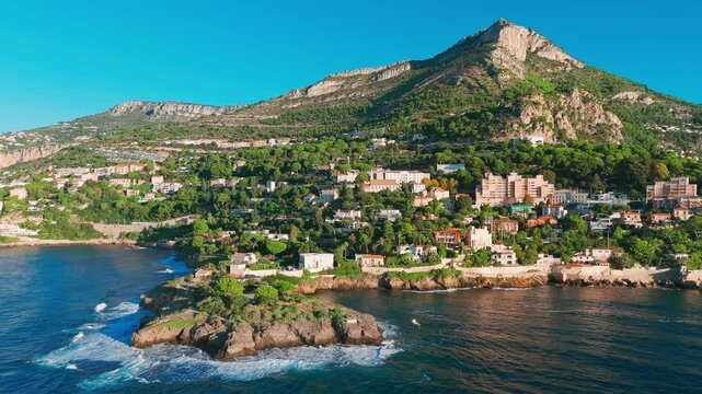 Aerial view of the French Riviera coastline between Nice and Monaco, France