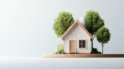 A small, modern house surrounded by trees, showcasing a minimalistic design with a pleasant outdoor environment.