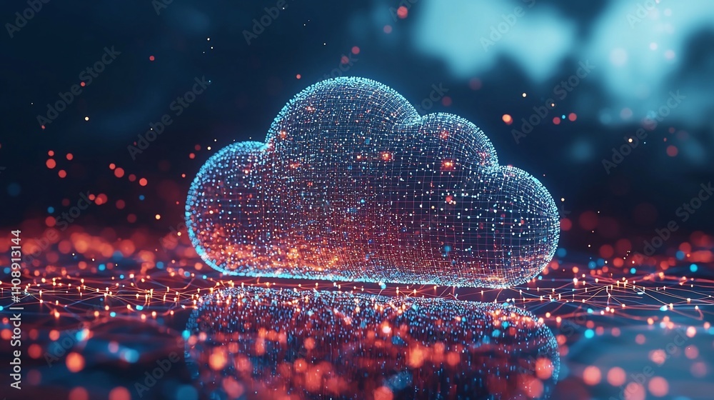 Poster Abstract glowing cloud computing network.