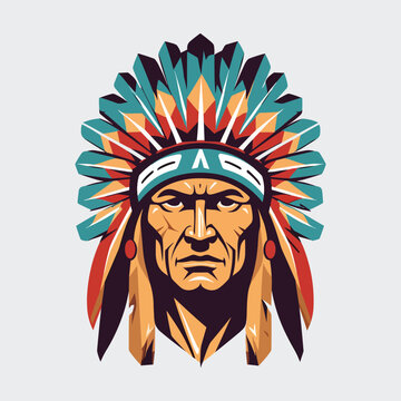 Native american indian chief head mascot style illustration