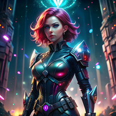 Black Widow in Diamond-Encrusted Tactical Suit with Cyberpunk Glow