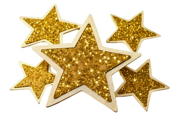 Sparkly gold star stickers perfect for aesthetic designs on a transparent background.