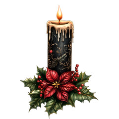 Christmas Candle Art with Gothic Details and Seasonal Greenery