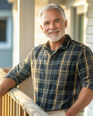 Fototapeta premium Smiling Senior Man in Plaid Shirt