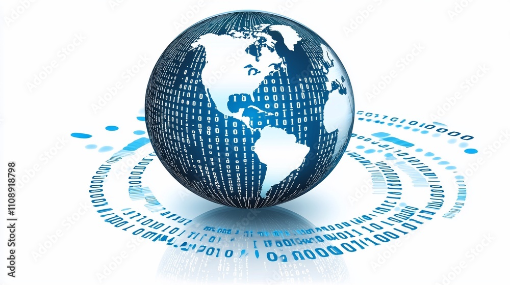 Poster Global network connection, digital world, binary code.