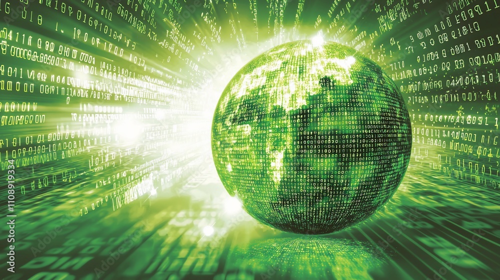 Aufkleber green digital globe in binary code stream.