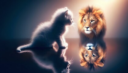Kitten's Reflection: A Lion's Heart