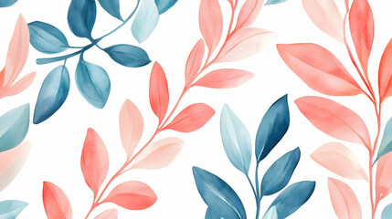 Watercolor pastel leaves pattern background.