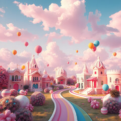 Fototapeta premium Dreamy Baby Room Interior Design with Floating Clouds and Balloons