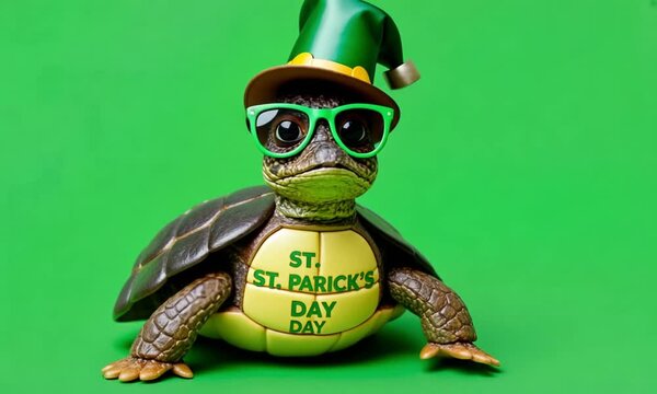 Turtle on green background, St. Patrick's Day
