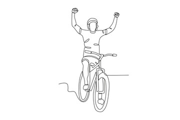 Single continuous line drawing of Man who enjoys cycling in the park. Dynamic single line draw design graphic vector illustration.
