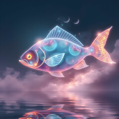 Surreal Fantasy iPhone Wallpaper with Giant Ethereal Fish Swimming