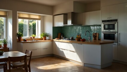 Sunlit kitchen with air conditioning.