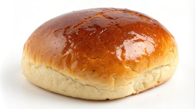 Freshly Baked Golden Brown Bun Isolated on White Background, Perfect for Culinary Projects, Food Photography, and Bakery Promotions