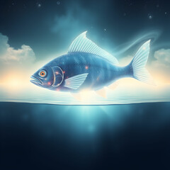 Surreal Fantasy iPhone Wallpaper with Giant Ethereal Fish Swimming